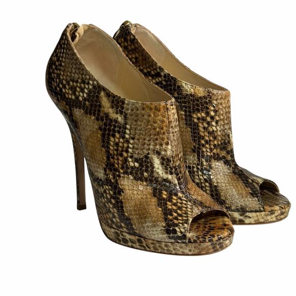 Jimmy Choo Glint Snake Print Leather Peep Toe Heels Size 7 - Picture 1 of 13